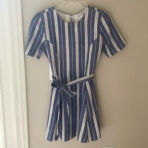 Tularosa Iris Dress Blue White Stripe Short Sleeve Cotton Lined Tie Belt Women S